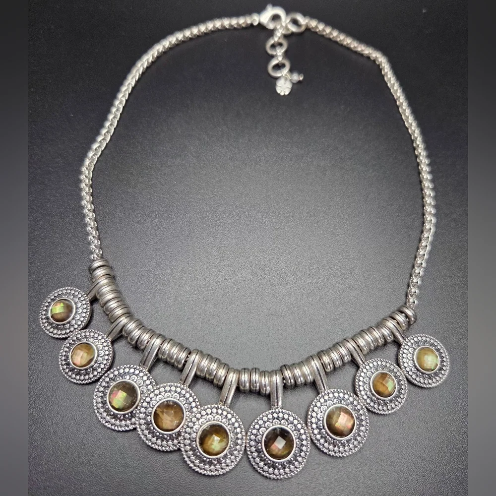 VTG Lucky Brand Coastal Keys Abalone Disc Statement Necklace
